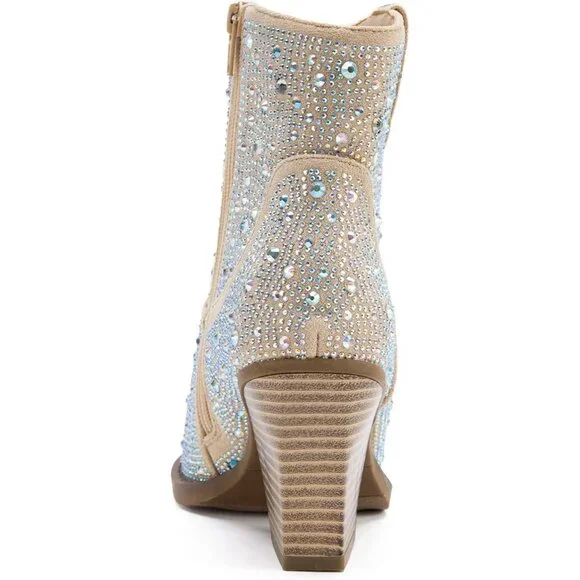 ✨Sparkle Champagne Ankle Boots🍾💎 Rhinestone Pointed Bling✨👢Western Heel Boots👢🌟 - Picture 6 of 6